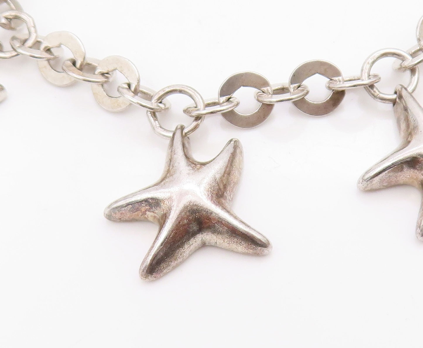 925 Sterling Silver Vintage Bracelet Celestial Dangling Star Charm Link  BT11670