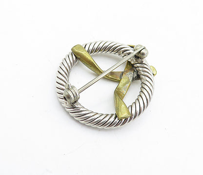925 Sterling Silver  Vintage Two Tone Twist Open Circle Brooch Pin  BP2228