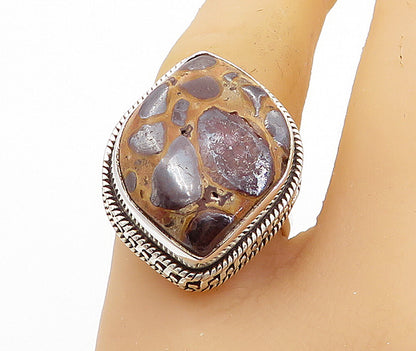 925 Sterling Silver  Brown Spotted Jasper Shiny Cocktail Ring Sz 7.5  RG7781
