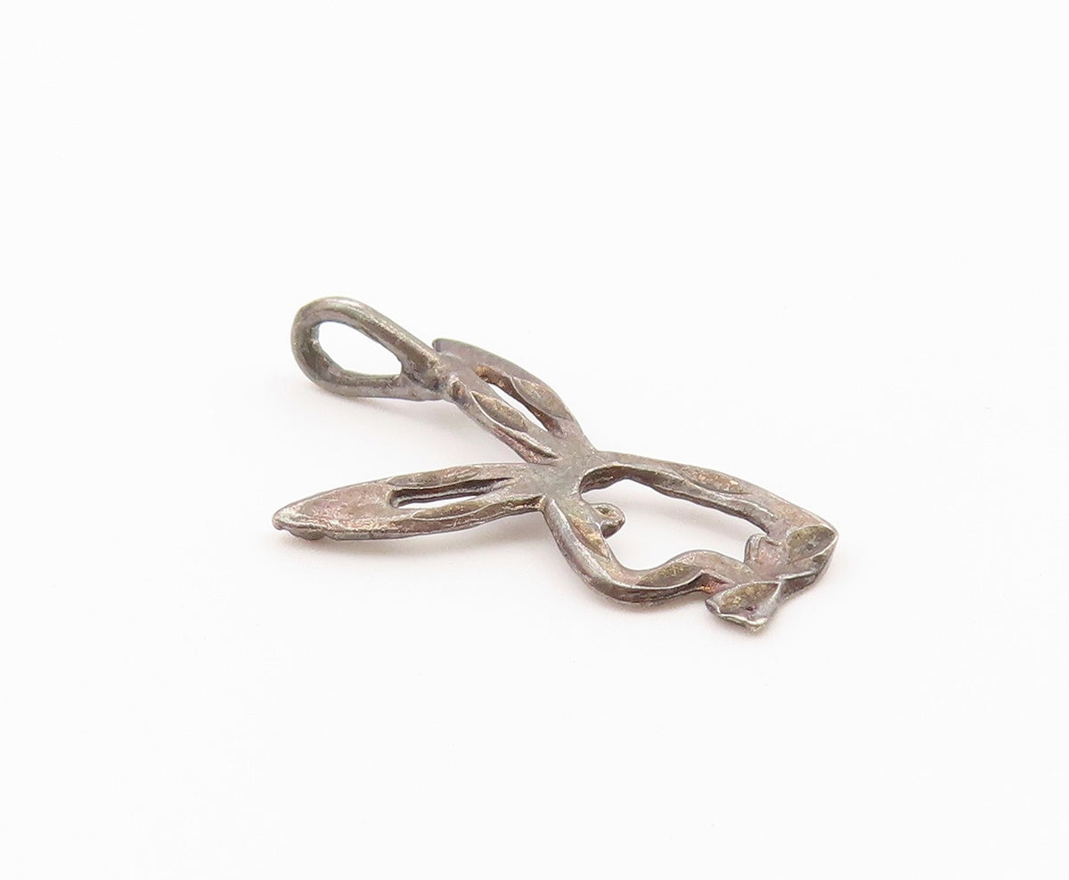 925 Sterling Silver  Vintage Petite Dark Tone Bunny Outline Pendant  PT12716