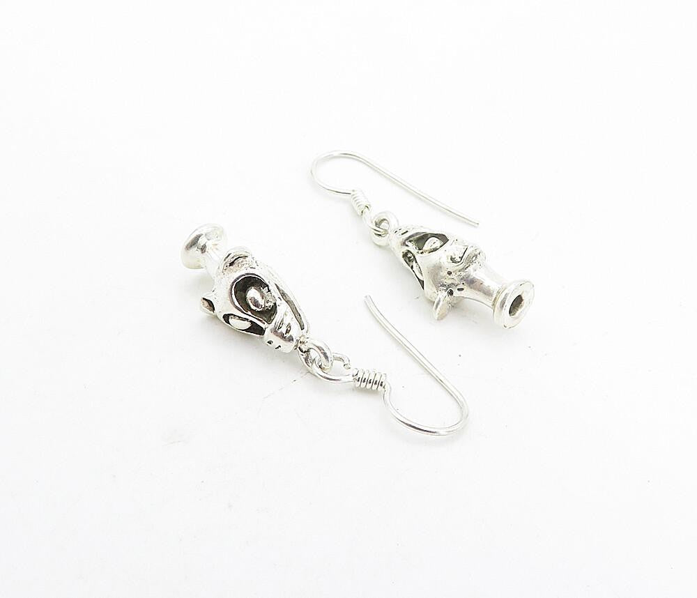 925 Sterling Silver  Vintage Shiny Petite Dragon's Head Drop Earrings  EG3681