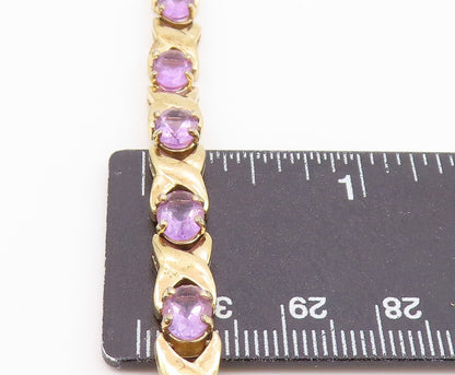 925 Sterling Silver  Amethyst Shiny Gold Plated XO Chain Bracelet  BT5822