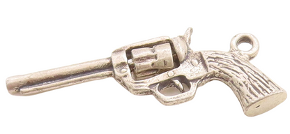 925 Sterling Silver Vintage Pendant Solid Carved Revolvers Gun Charm  PT23751
