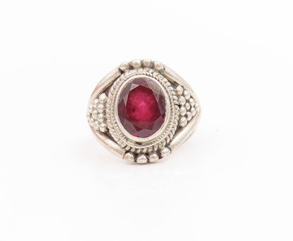 925 Sterling Silver Vintage Ring Faceted Amethyst Beaded Band  Sz 5.5  RG34029