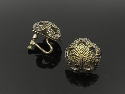 EUROPEAN 925 Silver  Vintage Floral Motif Cut Out Non Pierce Earrings  EG11614