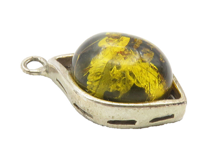 925 Sterling Silver  Vintage Cabochon Cut Amber Petite Drop Pendant  PT9456