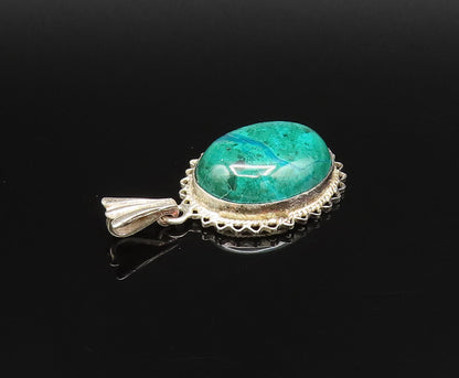 925 Silver  Vintage Wavy & Twisted Rope Edge Chrysocolla Pendant  PT21458