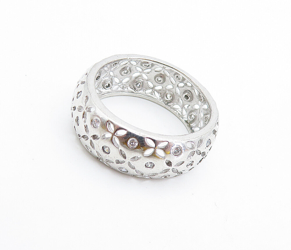 925 Sterling Silver Topaz Dotted Flower Cutout Design Band Ring Sz 10 RG7574