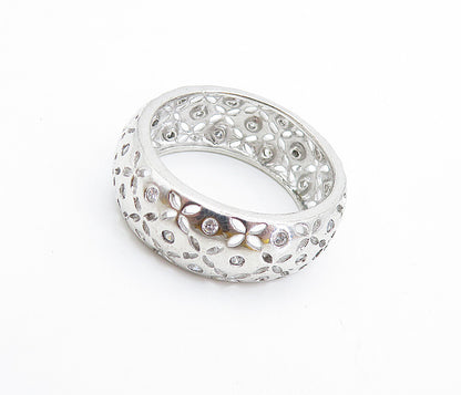 925 Sterling Silver Topaz Dotted Flower Cutout Design Band Ring Sz 10 RG7574