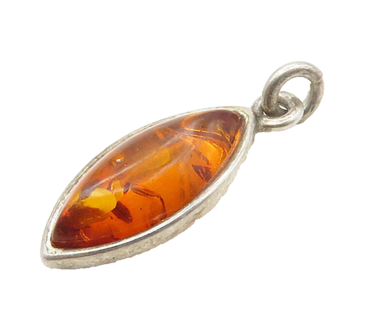 925 Sterling Silver  Vintage Marquise Cut Amber Petite Shiny Pendant  PT13273