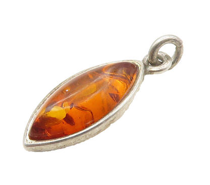 925 Sterling Silver  Vintage Marquise Cut Amber Petite Shiny Pendant  PT13273