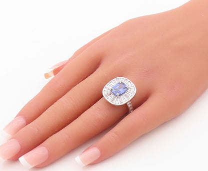 925 Sterling Silver Vintage Ring Rectangle Cut Sapphire Halo Topaz Sz 7  RG30265