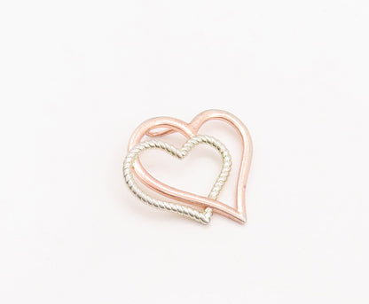 925 Sterling Silver Vintage Pendant Twisted Rope Cutout Double Heart  PT23161