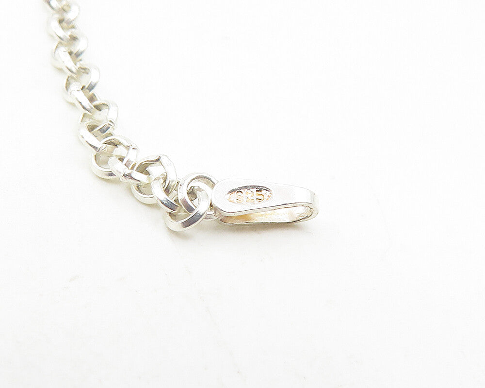 925 Silver  Vintage Topaz & Mother Of Pearl Clover Heart Chain Bracelet BT4595
