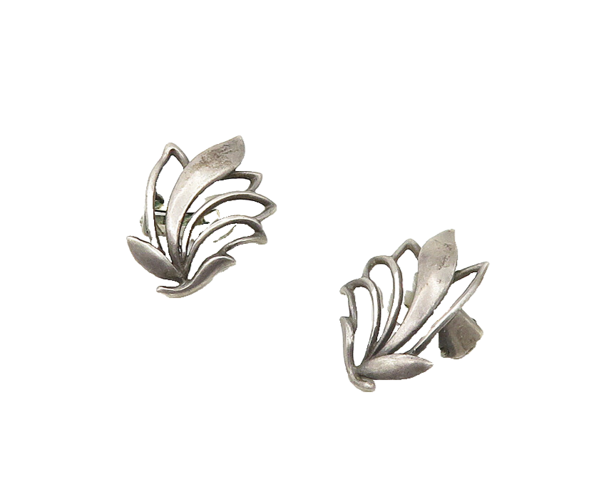 JUST A. 925 Silver  Vintage Antique Floral Motif Non Pierce Earrings  EG9150