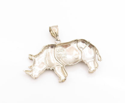 925 Sterling Silver Vintage Pendant Large One Horn Rhinoceros Carved  PT24639