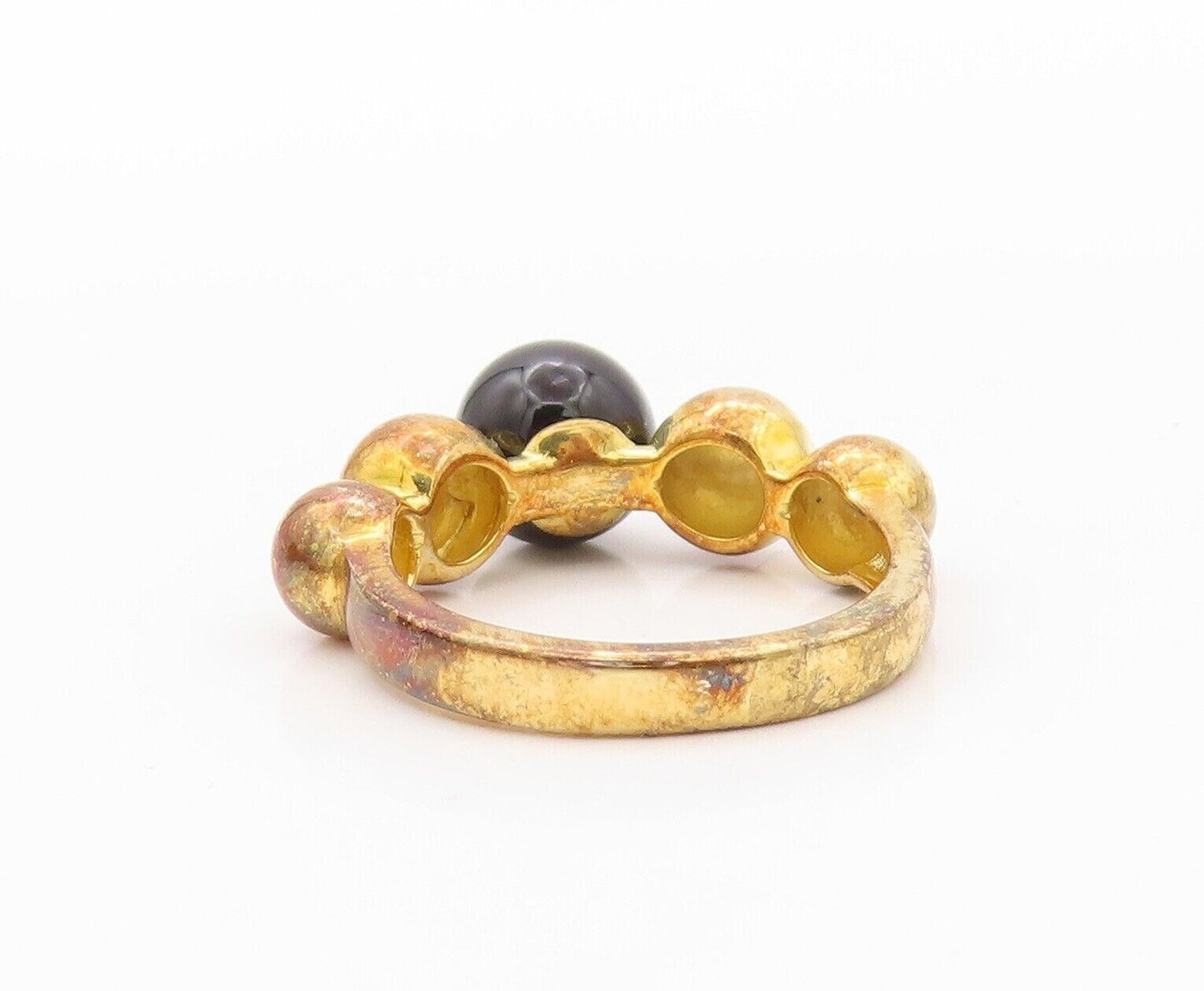 925 Sterling Silver Vintage Ring Gold Plated Designer Onyx Bead  Sz 7  RG30317