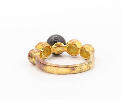 925 Sterling Silver Vintage Ring Gold Plated Designer Onyx Bead  Sz 7  RG30317