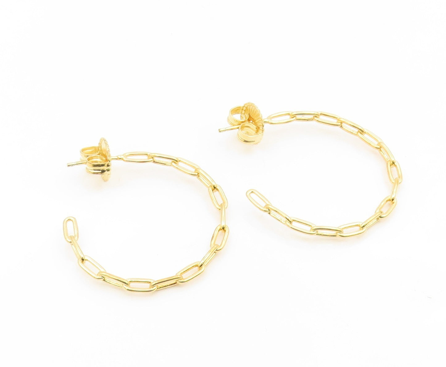 925 Sterling Silver Vintage Earrings Gold Plated Classic Chain Link Hoop EG14194
