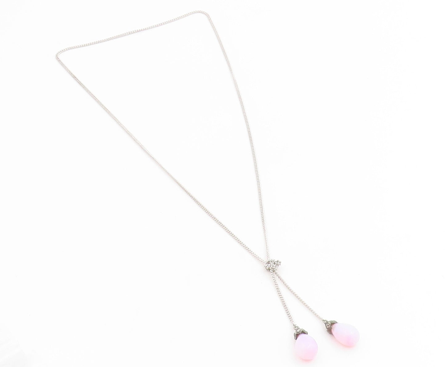925 Sterling Silver Vintage Necklace Pink Opal Elegant Teardrop Knot  NE4806