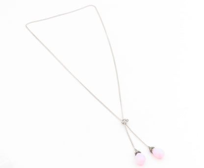 925 Sterling Silver Vintage Necklace Pink Opal Elegant Teardrop Knot  NE4806