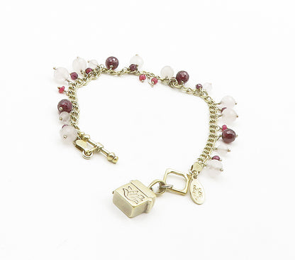 DESIGNER 925 Sterling Silver Garnet Ruby & Quartz Beaded Chain Bracelet BT6347
