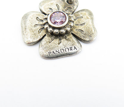 PANDORA 925 Sterling Silver  Vintage Pink Topaz Flower Motif Pendant  PT4199