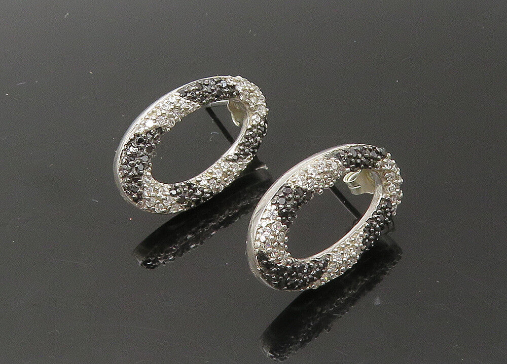 925 Sterling Silver  Vintage Black Spinel & Topaz Oval Drop Earrings  EG11002