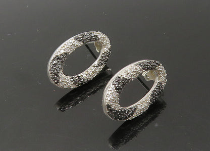 925 Sterling Silver  Vintage Black Spinel & Topaz Oval Drop Earrings  EG11002