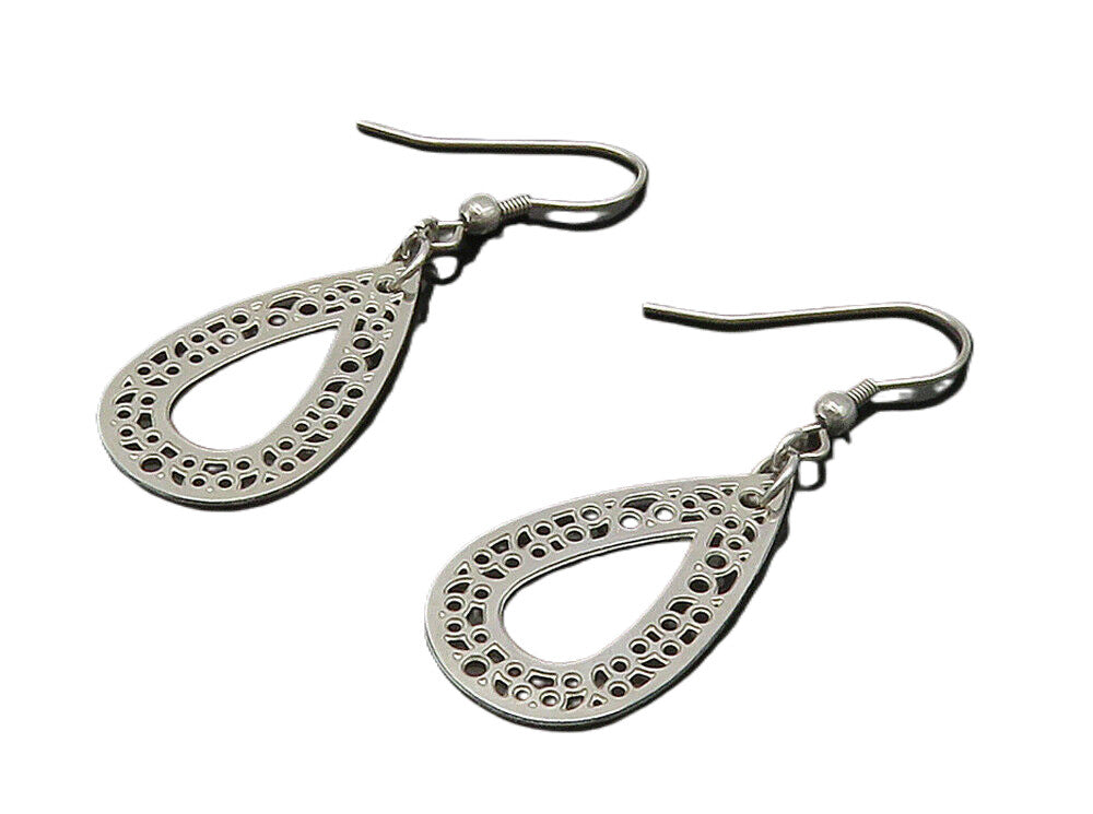 925 Sterling Silver  Shiny Open Tear Drop Shape Dangle Earrings  EG8253