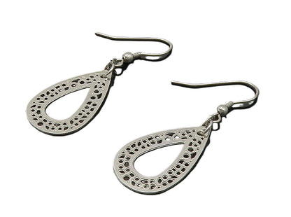 925 Sterling Silver  Shiny Open Tear Drop Shape Dangle Earrings  EG8253