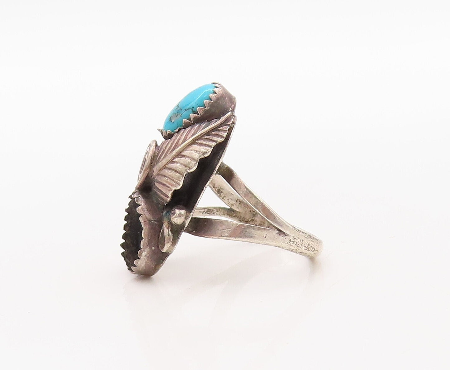 925 Sterling Silver Vintage Ring NAVAJO ZUNI Floral Turquoise  Sz 7  RG31409