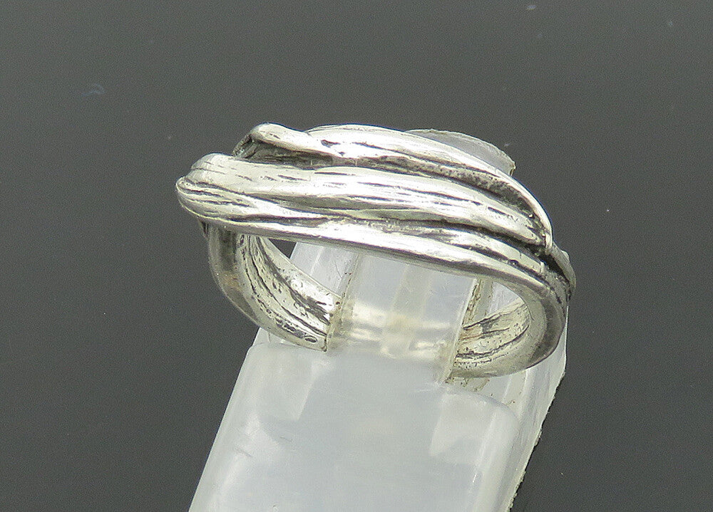 925 Sterling Silver  Vintage Shiny Modernist Sculpted Band Ring Sz 5  RG21429