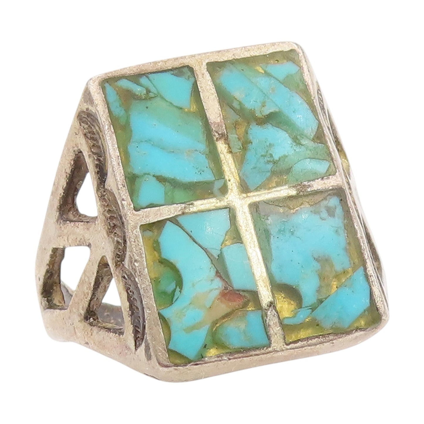 925 Sterling Silver Vintage Ring NAVAJO ZUNI Crushed Turquoise  Sz 11  RG34065