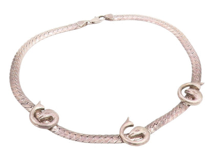 925 Sterling Silver Vintage Necklace Modernist Dolphin Motif Choker  NE4790