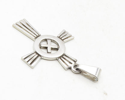 925 Sterling Silver  Vintage Shiny Open Religious Cross Drop Pendant  PT7668