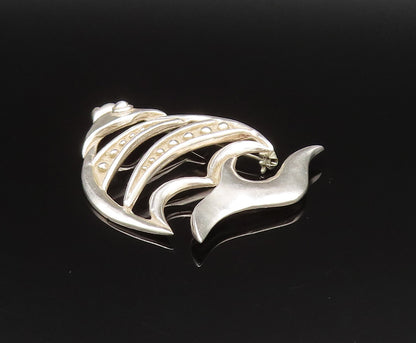 925 Sterling Silver  Vintage Carved Beaded Fish Cutout Brooch Pin  BP9571