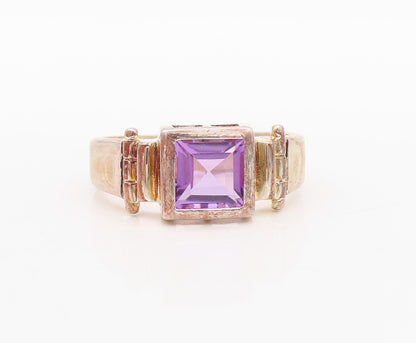 925 Sterling Silver Vintage Ring Hinged Square Cut Amethyst  Sz 7  RG31118