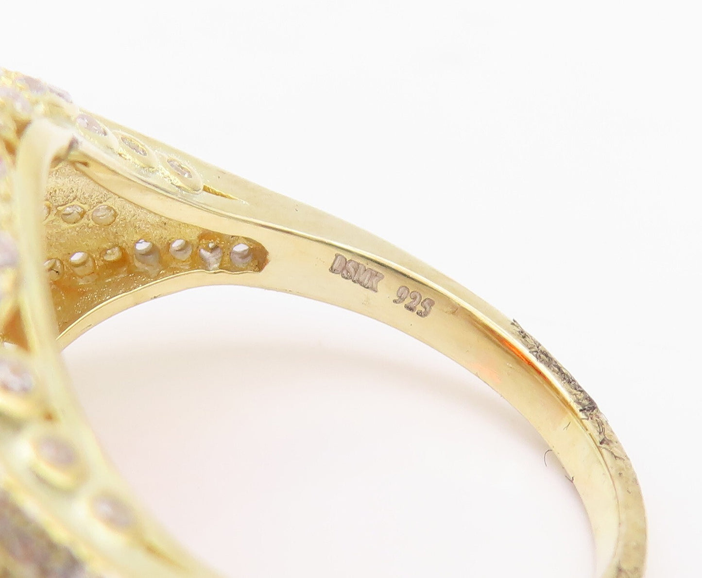 925 Sterling Silver Vintage Ring Gold Plated Orange & White CZ  Sz 7  RG30473