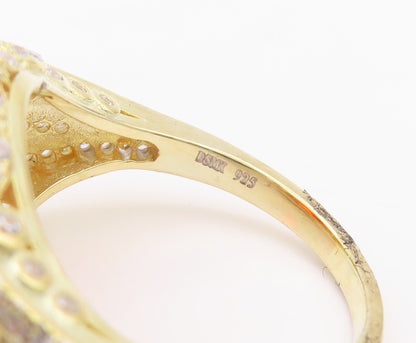 925 Sterling Silver Vintage Ring Gold Plated Orange & White CZ  Sz 7  RG30473
