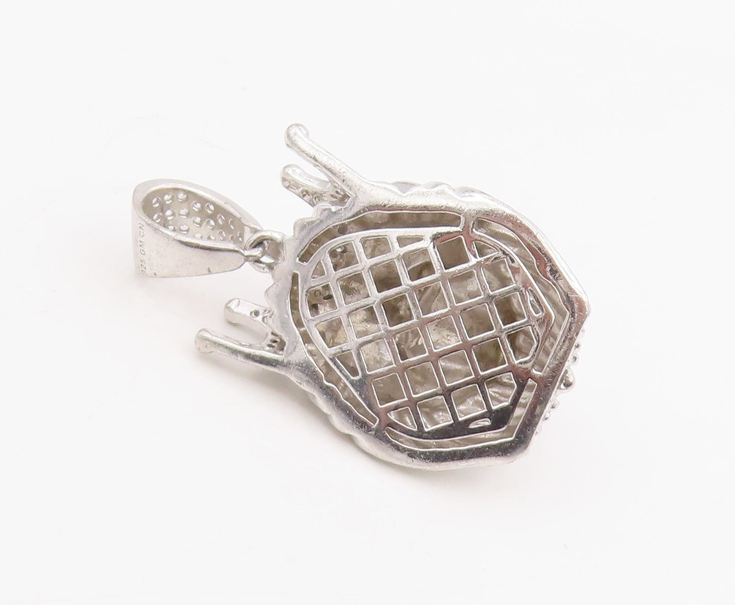 925 Sterling Silver Vintage Pendant CZ Crowned Roaring Lion King Charm  PT25737