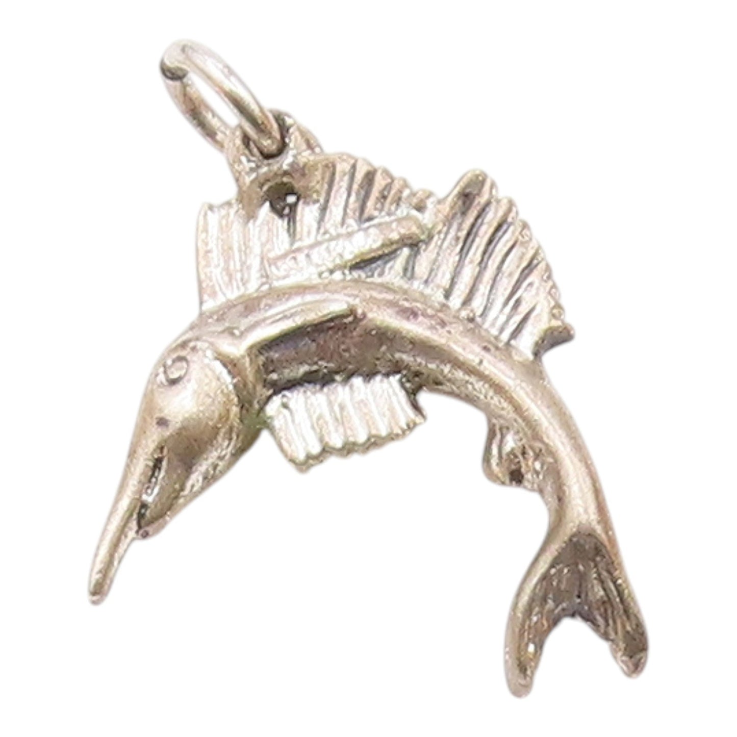925 Sterling Silver  Vintage Sculpted Sailfish Charm Pendant  PT20905