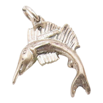 925 Sterling Silver  Vintage Sculpted Sailfish Charm Pendant  PT20905
