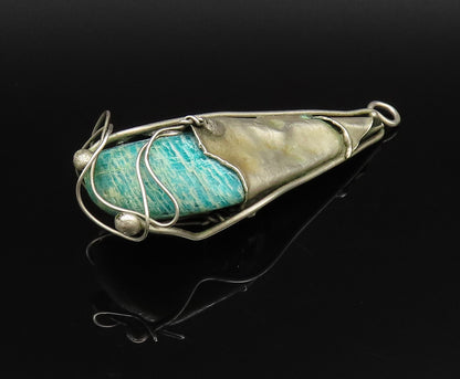 925 Silver  Vintage Modernist Wrapped Green Jasper Stone Cone Pendant  PT21613