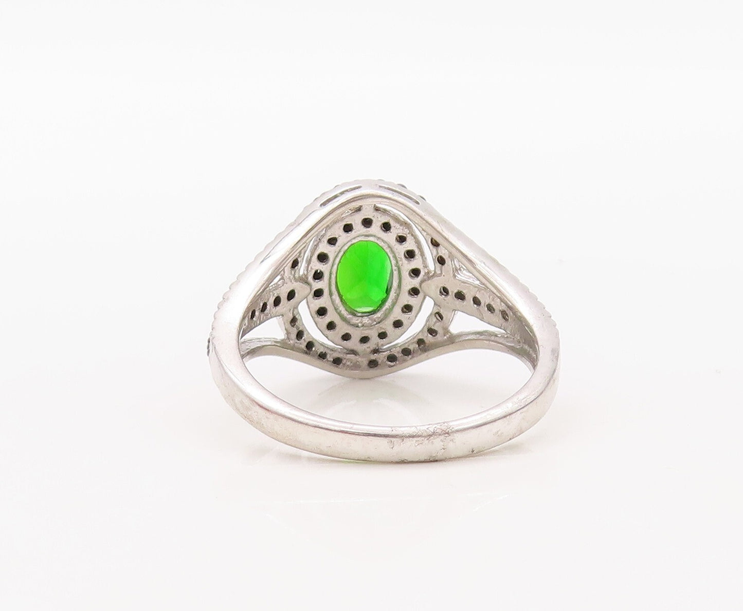 925 Sterling Silver Vintage Ring Oval Cut Green CZ Halo Spinel  Sz 7  RG30855