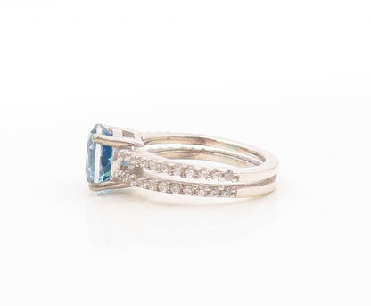 925 Sterling Silver Vintage Ring Round Blue Cutout White Topaz  Sz 7  RG30884