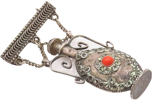 925 Sterling Silver Vintage Brooch Pin ISRAEL Gemstone Bottle (OPENS)  BP11067