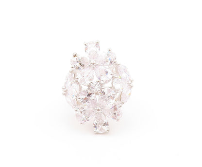 925 Sterling Silver Vintage Ring Drop & Marquise Cut CZ Flowers  Sz 7.5  RG32990