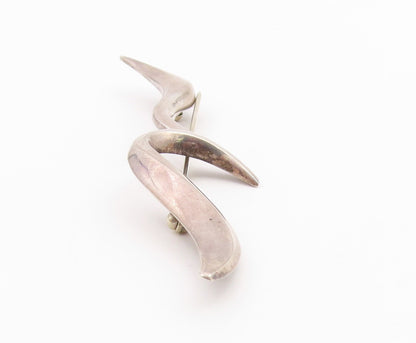 925 Sterling Silver  Vintage Shiny Modernist Bird Motif Brooch Pin  BP7610