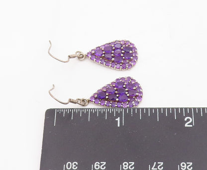 925 Sterling Silver Vintage Earrings Clustered Amethyst Teardrop Dangle  EG13834